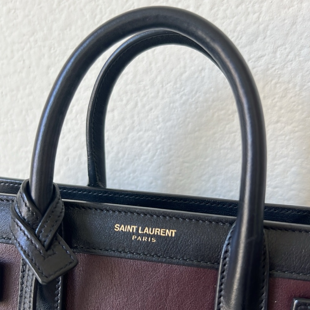 SAINT LAURENT SMALL SAC DE JOUR LEATHER TOTE BAG IN UMBER,NERO - Picture 5 of 16